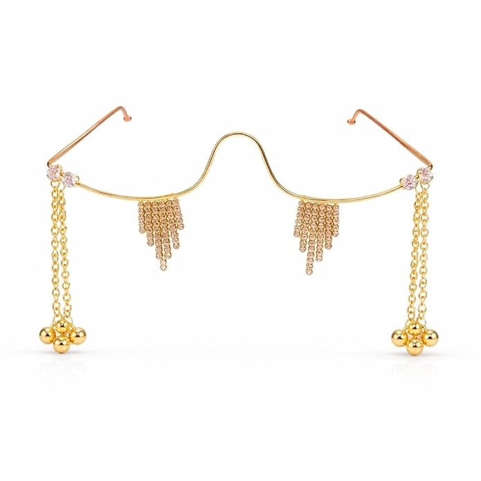 Gold Plated Facelet Jewelry with Cubic Zirconia Luxury Bridal Face Accessory with Hanging Charms