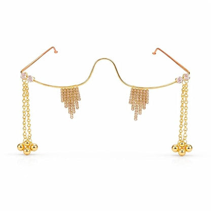 Gold Plated Facelet Jewelry with Cubic Zirconia Luxury Bridal Face Accessory with Hanging Charms
