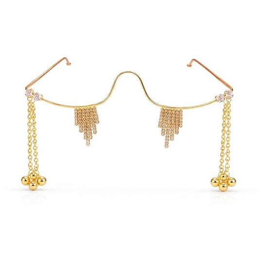 Gold Plated Facelet Jewelry with Cubic Zirconia Luxury Bridal Face Accessory with Hanging Charms