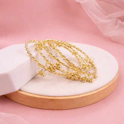 Traditional Gold Plated Rope Textured Kashmiri Bangle Set for Women | Designer Ghunghru Charm Bangles | Ethnic Kashmiri Jewellery (Set of 4)