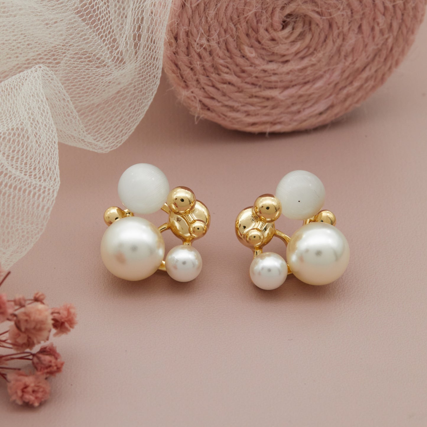 Pearl Earrings with Textile Detail – Artistic & Stylish