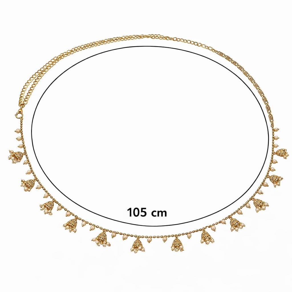 Traditional Golden Beads Waist Hip Chains Kamarband with Pearl Drops Ethnic Waist Chain Saree Vaddanam for Women & Girls