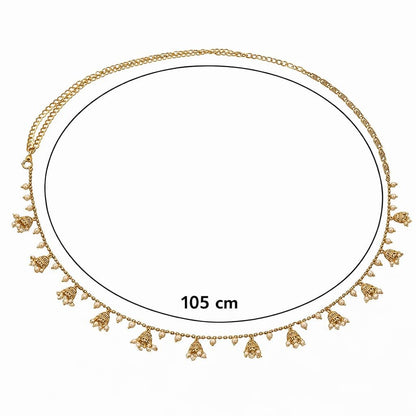 Traditional Golden Beads Waist Hip Chains Kamarband with Pearl Drops Ethnic Waist Chain Saree Vaddanam for Women & Girls