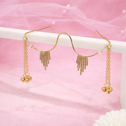Gold Plated Facelet Jewelry with Cubic Zirconia Luxury Bridal Face Accessory with Hanging Charms