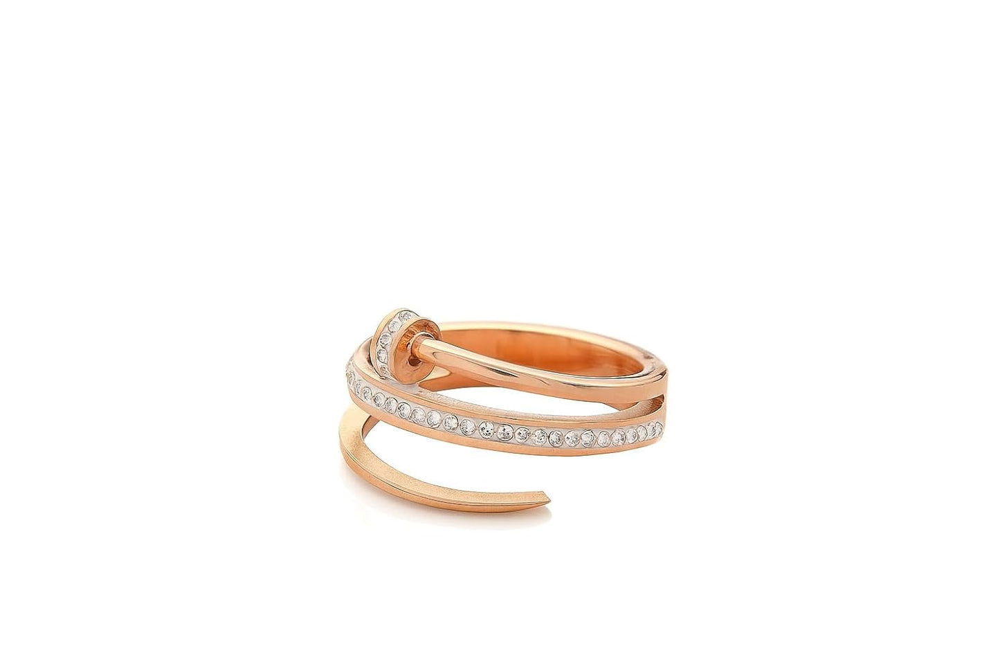Modern Rose Gold Plated Nail Shaped Ring with Sparkling Diamonds