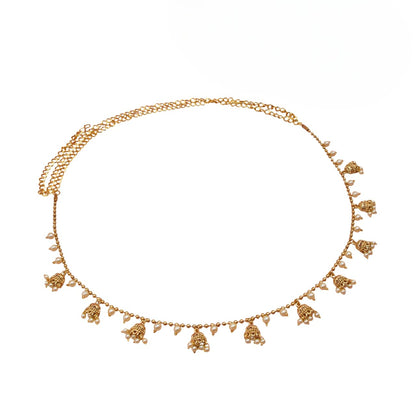 Traditional Golden Beads Waist Hip Chains Kamarband with Pearl Drops Ethnic Waist Chain Saree Vaddanam for Women & Girls