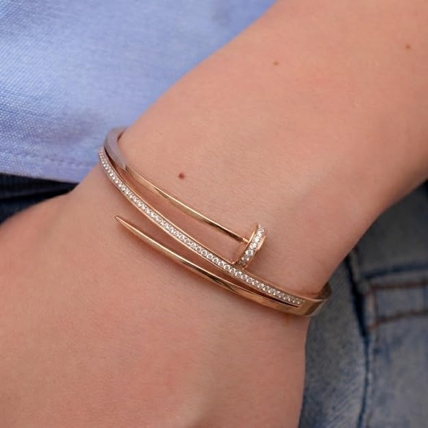 Rose Gold Nail Design Bracelet with CZ Detailing for Women & Girls