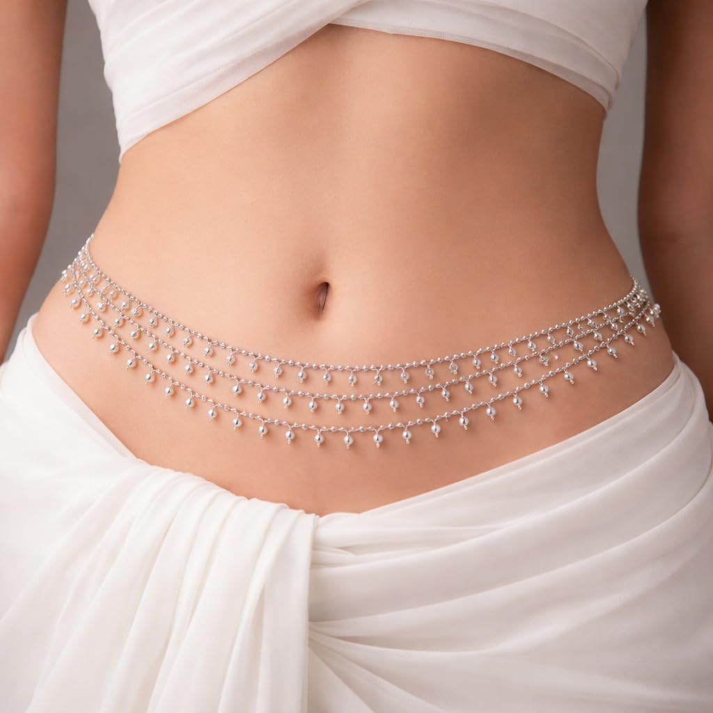 Traditional Golden Beads Waist Hip Chains Kamarband with Pearl Drops Ethnic Waist Chain Saree Vaddanam for Women & Girls