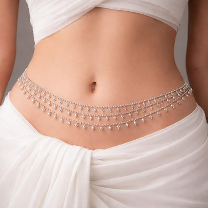 Traditional Golden Beads Waist Hip Chains Kamarband with Pearl Drops Ethnic Waist Chain Saree Vaddanam for Women & Girls