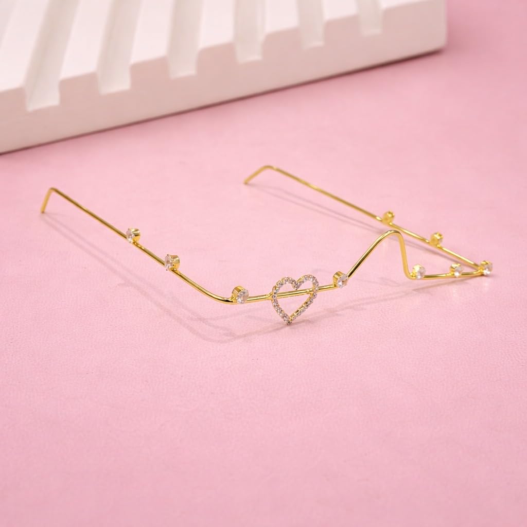 Heart Design Facelet with Cubic Zirconia Stones for Women | Minimal Nose Frame Face Jewellery | Brass Base Stylish Statement Face Accessory