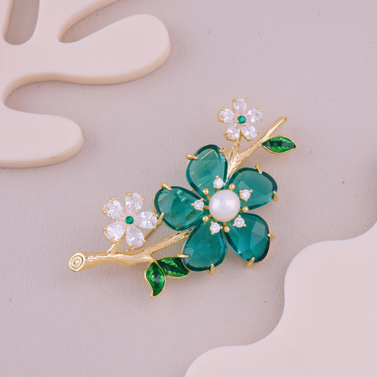 Emerald Blossom Pearl Brooch
