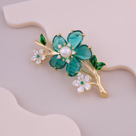Emerald Blossom Pearl Brooch