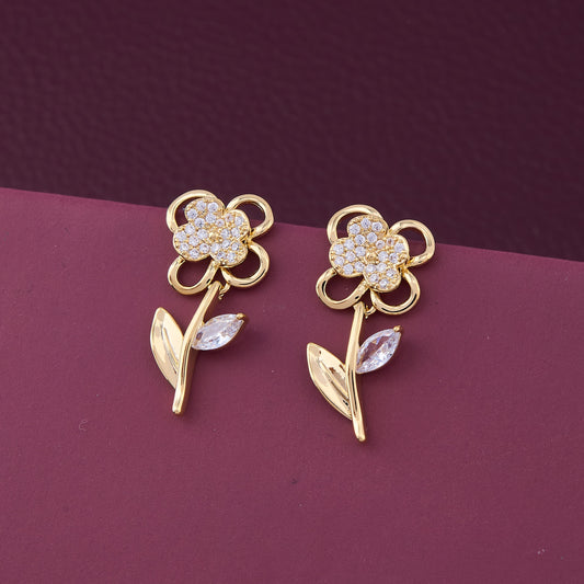 Gold & Diamond Floral Bling Earrings