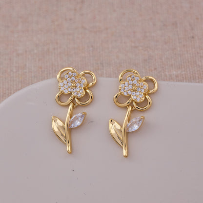 Gold & Diamond Floral Bling Earrings