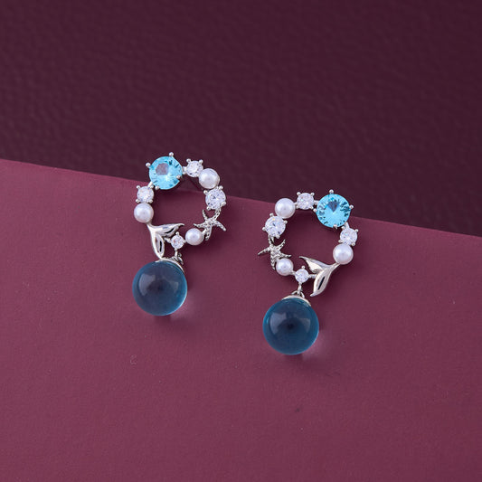 Ocean Elegance Earrings with Blue Stones and Pearls