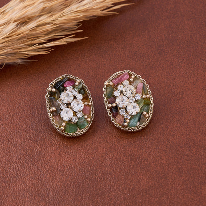 Floral Radiance Stone and Crystal Earrings
