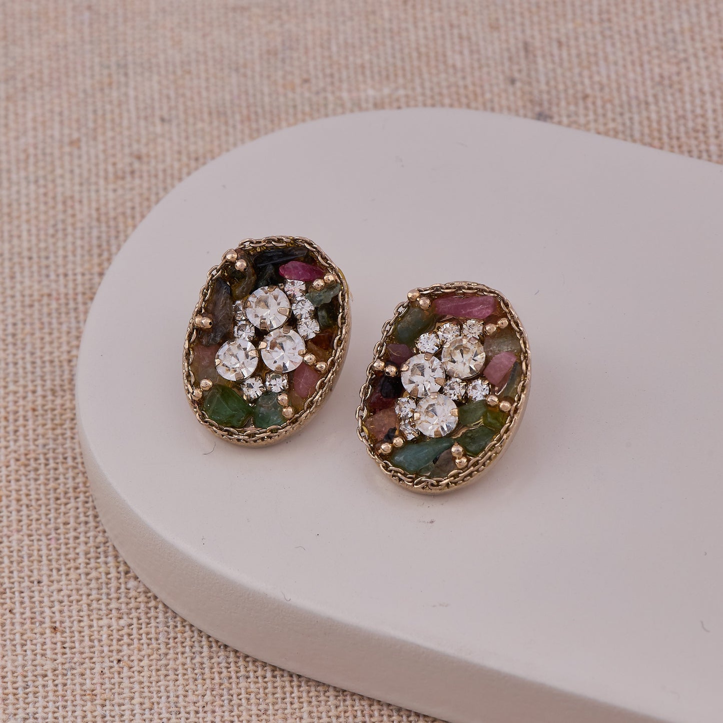 Floral Radiance Stone and Crystal Earrings