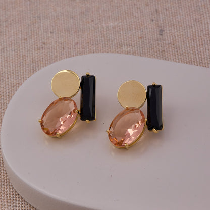 Earrings with Pink and Black Stones
