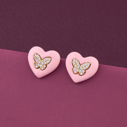 Pink Heart & Butterfly Diamond Earrings