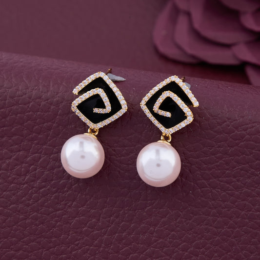 Black and Pearl Drop Earrings