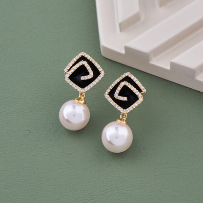 Black and Pearl Drop Earrings