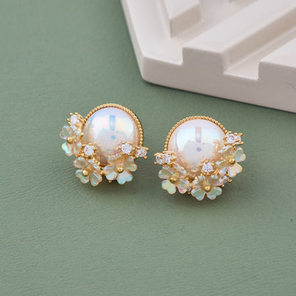Floral Pearl Stud Earrings