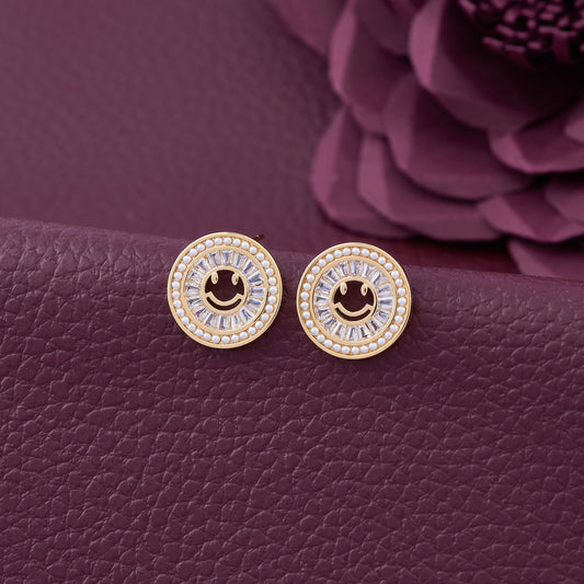 Gold Smiley Face Stud Earrings