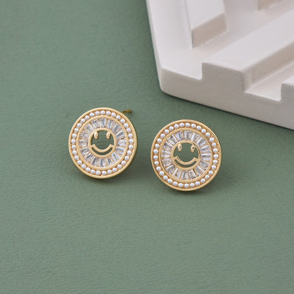 Gold Smiley Face Stud Earrings