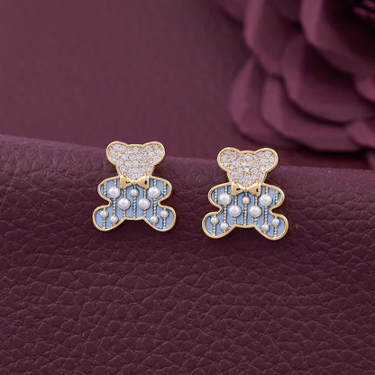 Bear-Shaped Gold Earrings with Pearls