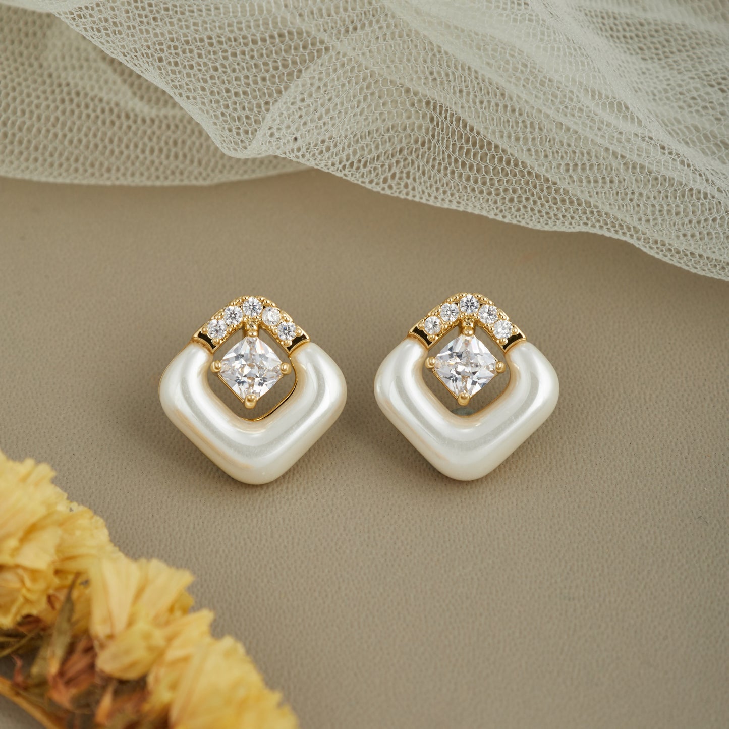 Elegant Ivory Flower Earrings with Diamonds — Wedding & Special Occasion Jewelry