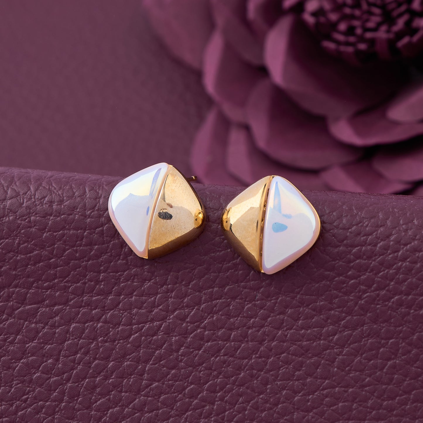 Geometric Gold & Pearl Stud Earrings
