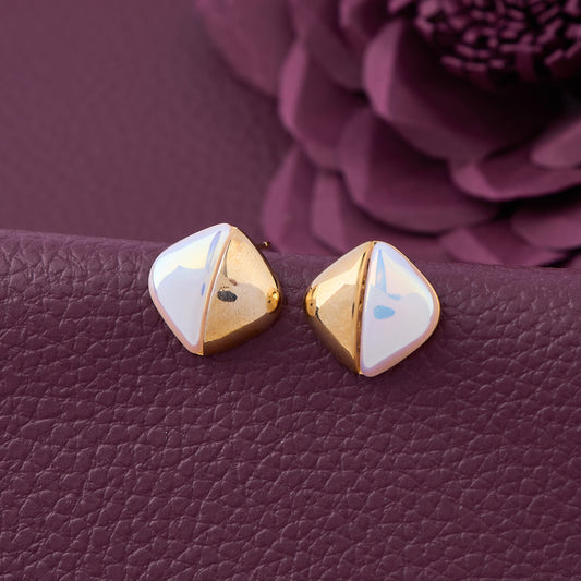 Geometric Gold & Pearl Stud Earrings