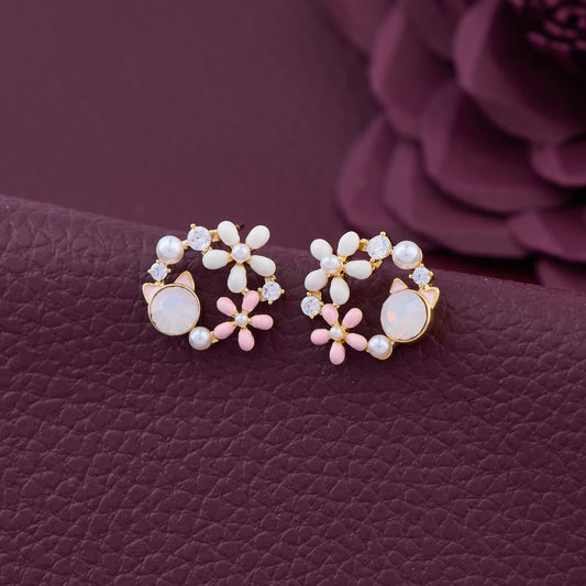 Floral Wreath Earrings with Pearls & Crystals