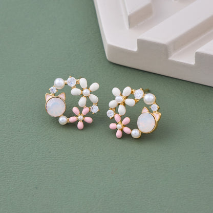 Floral Wreath Earrings with Pearls & Crystals