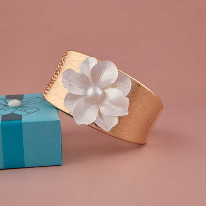 Gold-Tone Floral Statement Bracelet with Frosted Petal Design