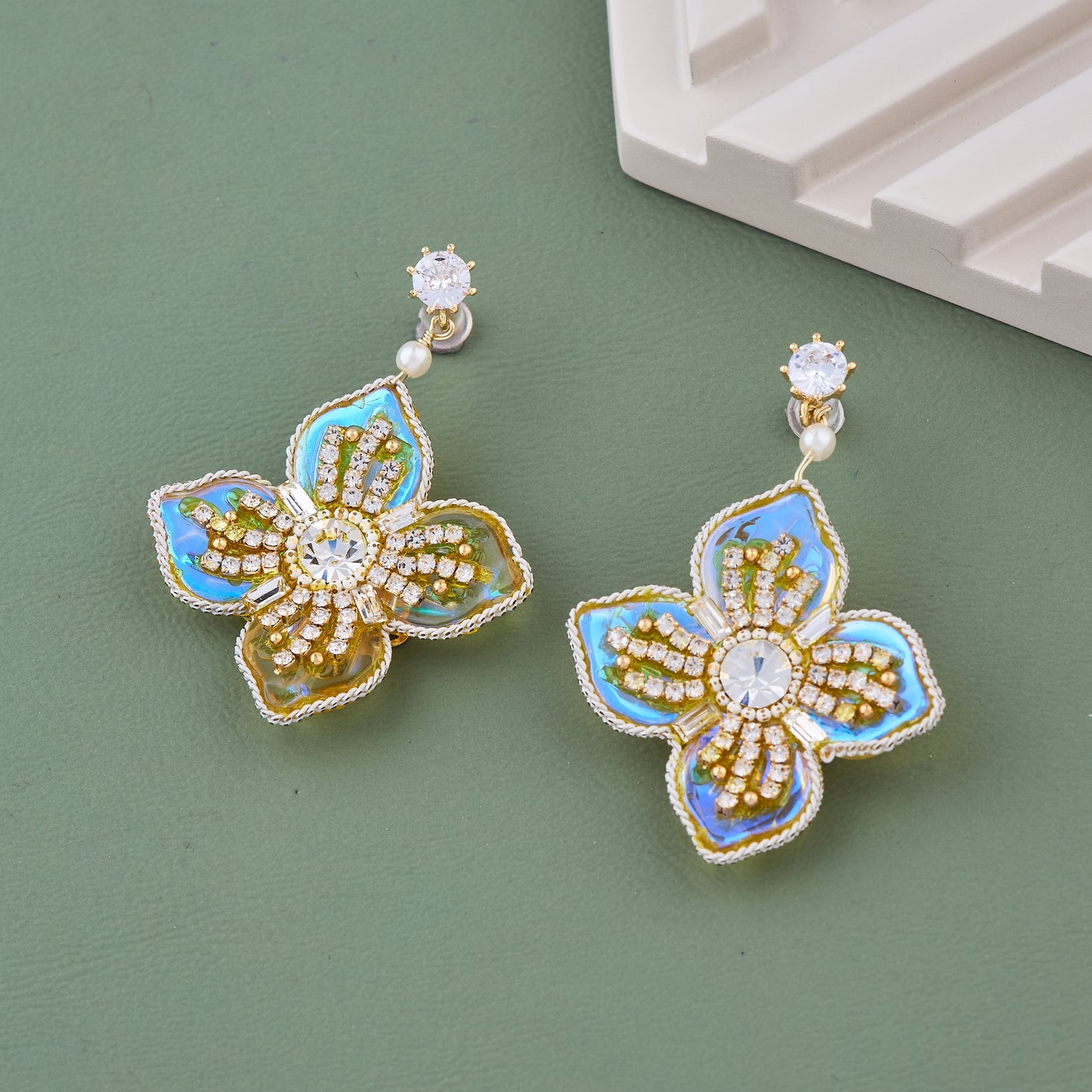 Iridescent Blossom Drop Earrings