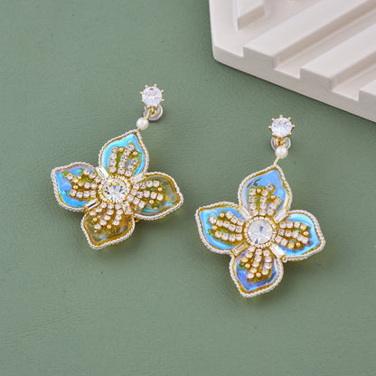 Iridescent Blossom Drop Earrings