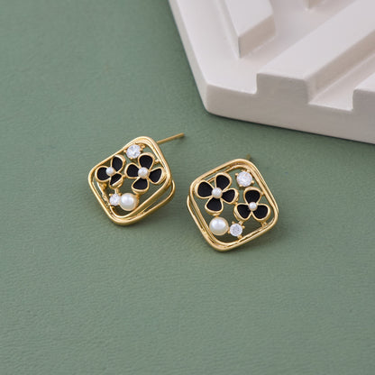 Floral Elegance Square Stud Earrings