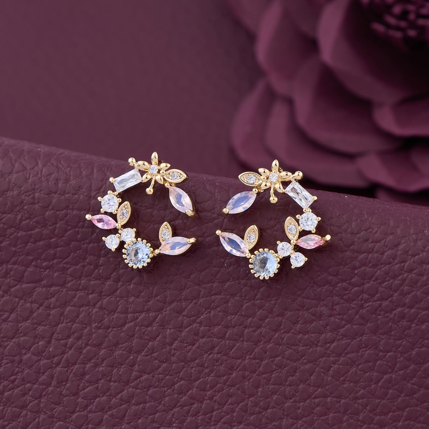 Gemstone & Floral Square Earrings
