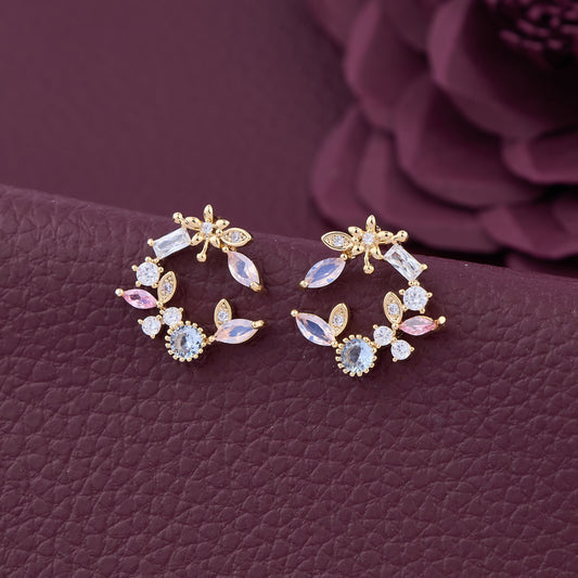 Gemstone & Floral Square Earrings