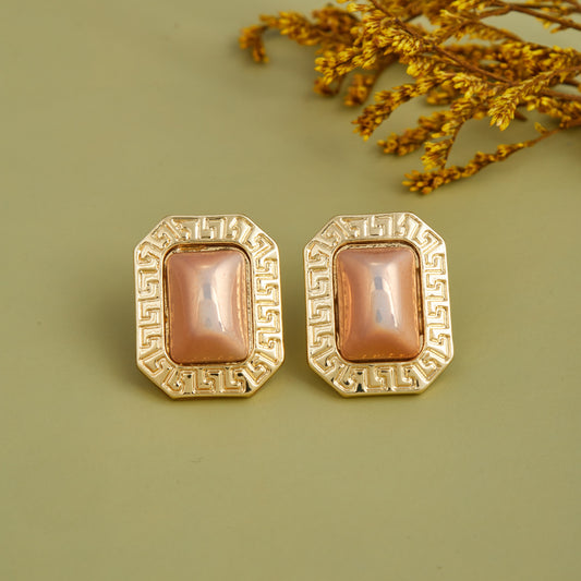 Gold & Enamel Earrings with Pink Stone — Elegant Jewelry in Case