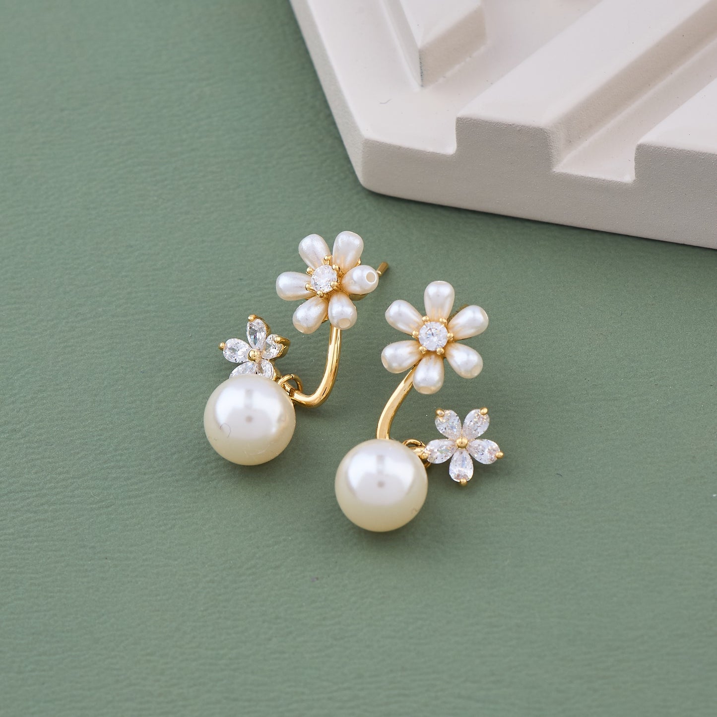 Elegant Pearl and Diamond Earrings with Floral Accents