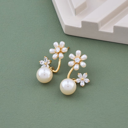 Elegant Pearl and Diamond Earrings with Floral Accents