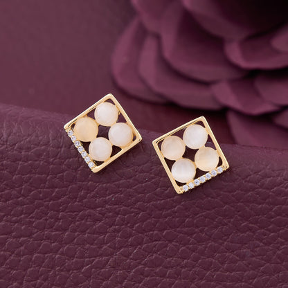 Gold Earrings with Square White Stones