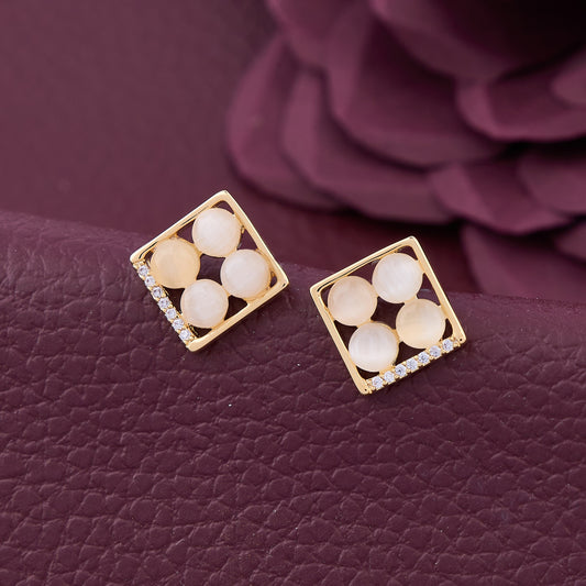 Gold Earrings with Square White Stones