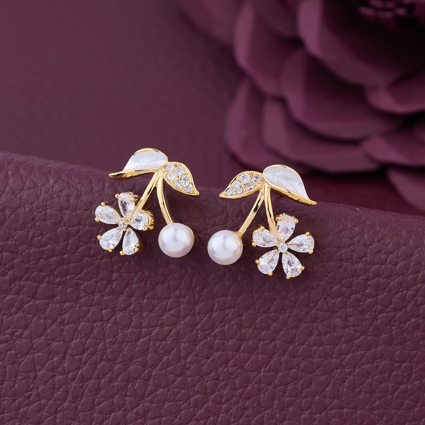 Floral-Inspired Pearl and Diamond Earrings