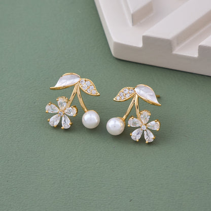 Floral-Inspired Pearl and Diamond Earrings