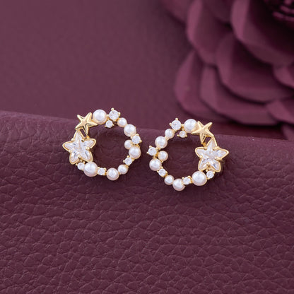 Gold Earrings with Pearls and Diamonds
