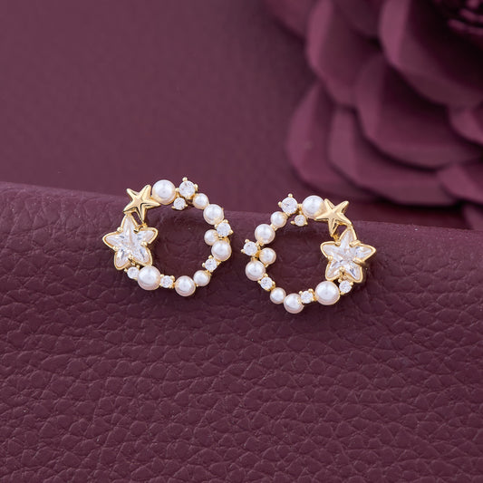 Gold Earrings with Pearls and Diamonds