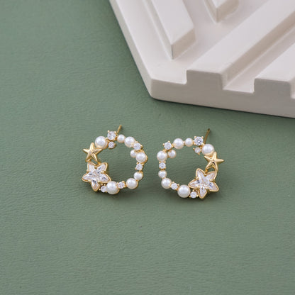 Gold Earrings with Pearls and Diamonds